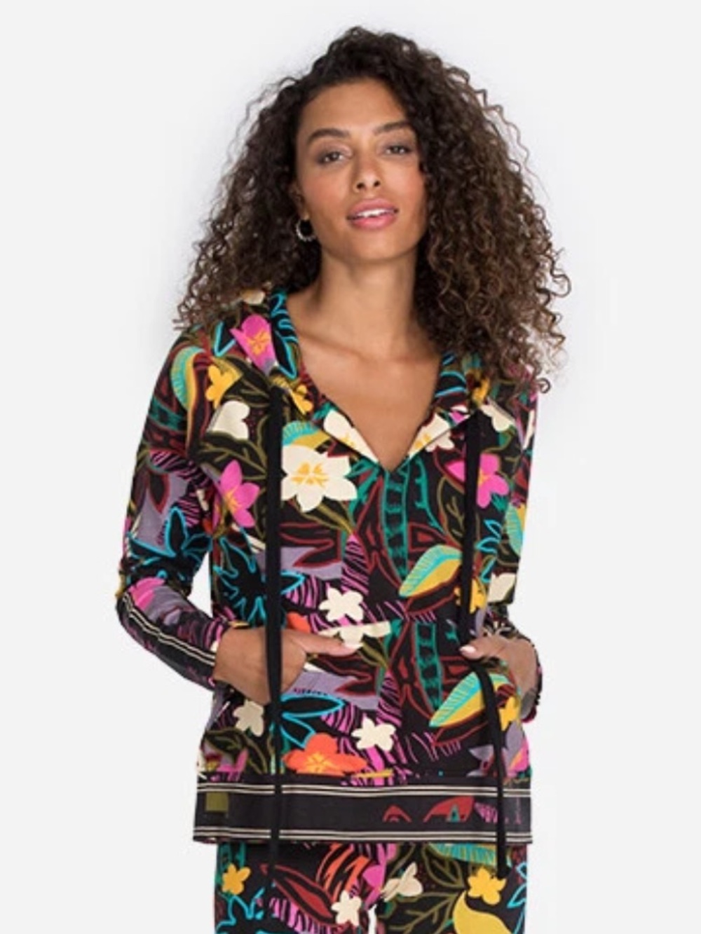Johnny Was Wild Black Floral Hoodie Top small pullover - Picture 3 of 6